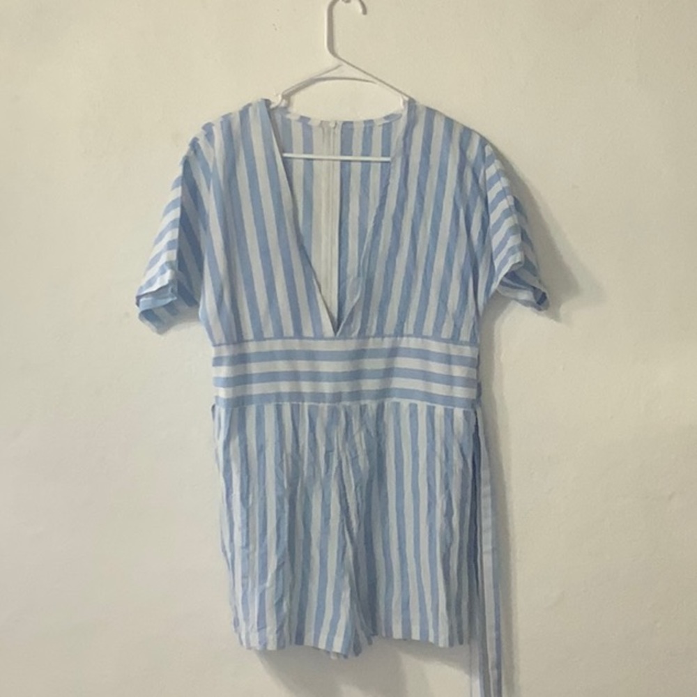 STRIPED ROMPER with deep v line